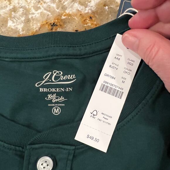 NWT J. Crew Men's Old Forest Green Broken-In Henley Shirt - Picture 6 of 7